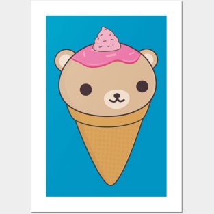 Kawaii Ice Cream Bear T-Shirt Posters and Art